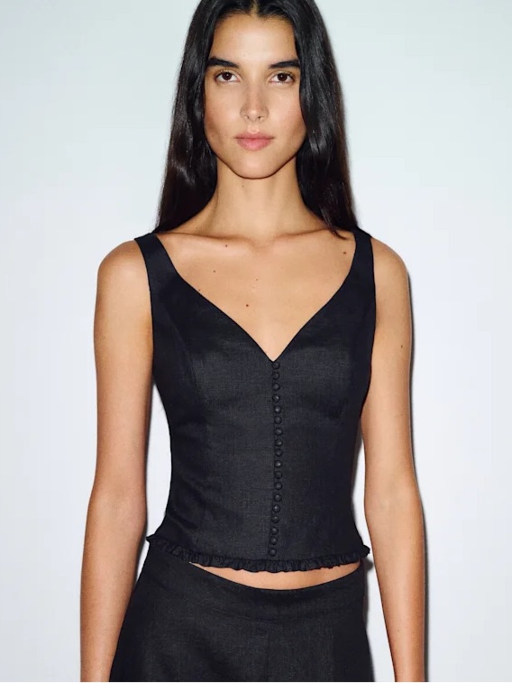 Reformation Flicka Linen top Black V-Neck Button-Front Camisole 6 nwt